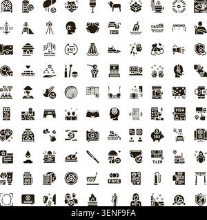 Collection of diverse black and white glyphs and icons for web, mobile and app uiux design  minimal vector symbols for buttons, navigation, communicat Stock Vector