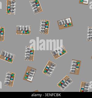 seamless pattern technology synthesizer audio cartoon. technology synthesizer audio sign vector Stock Vector