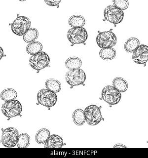seamless pattern Ornate open jewelry casket with decorative patterns and claw feet revealing empty space, representing vintage luxury, hidden treasure Stock Vector