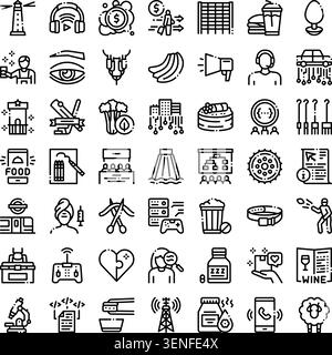 Collection of conceptual line pictograms illustrating a wide range of everyday activities, interests, and modern life concepts for digital design and Stock Vector