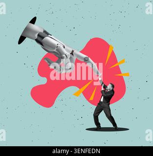 People fear AI robots. Artificial intelligence concept for businesses. Stock Photo