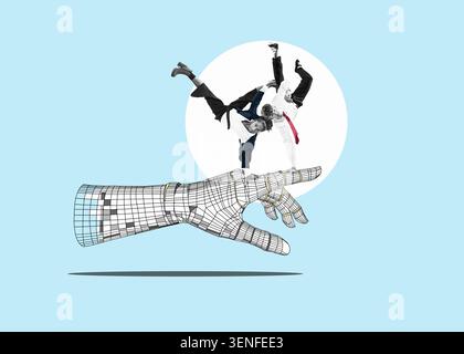 Signpost - a cyber roboter hand shows the business team the way. Mastering AI. Business analytics and strategic with the help of artificial intelligen Stock Photo
