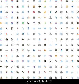 Large collection of diverse minimalist icons covering various aspects of business, technology, web design, and creative concepts, ideal for modern dig Stock Vector