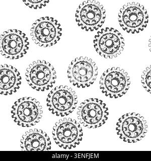 seamless pattern metal gears steampunk hand drawn. isolated cog, machine vintage, old frame metal gears steampunk black sketch illustration Stock Vector