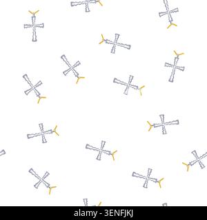 pattern christ cross christian cartoon. sunrise bible, grace religious, sunsky hand christ cross christian sign. seamless symbol vector illustration Stock Vector