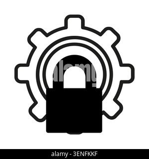 Gearwheel padlock security mechanism features black vector icon. It visualizes data protection safety eps 10. Stock Vector
