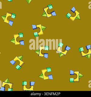 seamless pattern Geometric building blocks creating a colorful structure, depicting a bridge or archway with a cone on top, forming an abstract repres Stock Vector