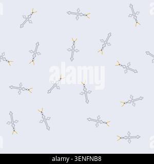 pattern line cross christian cartoon. outline christ, sunrise bible, grace religious line cross christian sign. seamless vector illustration Stock Vector