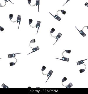 pattern handheld walkie talkie with external speaker microphone, illustrating two way radio communication for security, emergency response, law enforc Stock Vector