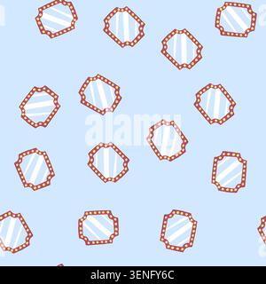 pattern beauty makeup mirror frame cartoon. light bulb, table vanity, retro actor beauty makeup mirror frame sign. seamless vector illustration Stock Vector