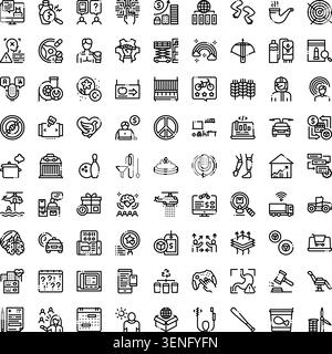 Set of diverse line icons illustrating various concepts from business, technology, finance, nature, health, and everyday activities, ideal for infogra Stock Vector