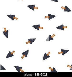 pattern flint arrowhead cartoon. stone tool, hunting weapon, indigenous archaeology flint arrowhead sign. seamless symbol vector illustration Stock Vector