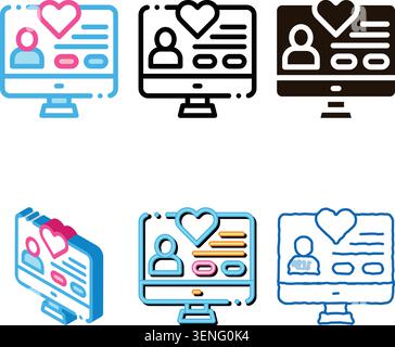 Volunteers Support Website Vector Thin Line Icon. Volunteers Support, Charitable Organizations Linear Pictogram. Heart On types Web Site, Person Silho Stock Vector
