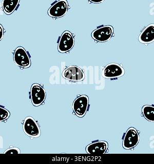 seamless pattern Cute robot head character winking with a friendly smile, representing artificial intelligence, new technology, and digital communicat Stock Vector