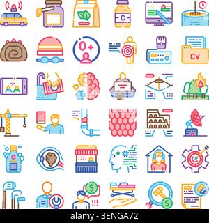 Collection of gradient line style icons illustrating various themes including health, technology, education, finance, communication, industry, and per Stock Vector