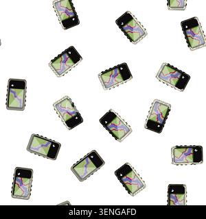 pattern handheld gandheld gps cartoon. device map, outdoor navigator, equipment location handheld gandheld gps sign vector Stock Vector
