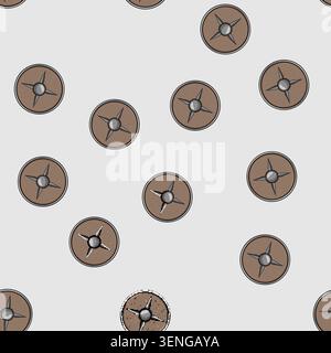 seamless pattern iron viking shield cartoon. historical replica, medieval armor, protection combat iron viking shield sign vector Stock Vector