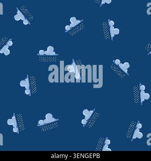 seamless pattern Blue cartoon cloud shedding light blue raindrops downwards, illustrating weather conditions, climate, and the natural concept of rain Stock Vector
