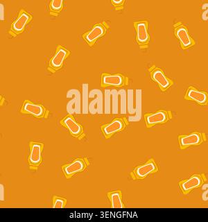 pattern plastic mustard bottle cartoon. cap label, spicy smooth, spread sandwich plastic mustard bottle sign. seamless vector illustration Stock Vector