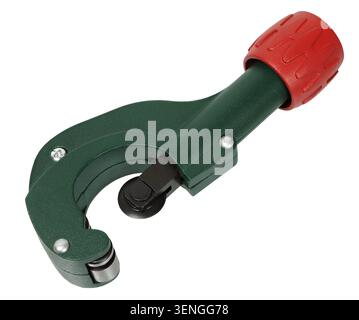 Green pipe cutter isolated on white background Stock Photo