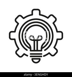 Gearwheel lightbulb idea innovation features black vector icon. It highlights creative brainstorming solution eps 10. Stock Vector