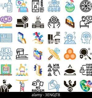 Set of diverse vector icons depicting technology, medicine, science, business process, society, education, and lifestyle concepts for web and graphic Stock Vector
