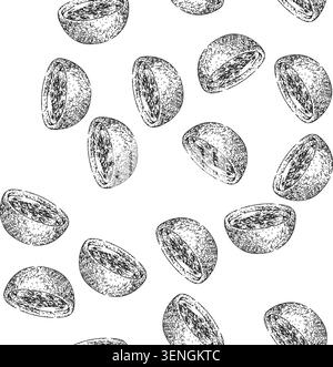 seamless pattern oatmeal oat bowl hand drawn. cereal porridge, breakfast healthy, banana food, s fruit, muesli milk oatmeal oat bowl black sketch illu Stock Vector