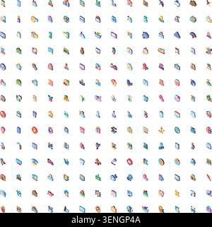 Collection of various isometric colorful symbols creating a large kit of ui elements and icons for web design, app interfaces, and digital projects on Stock Vector