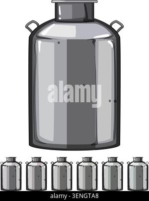 vintage metal milk can cartoon. bucket cow, old bottle, retro steel vintage metal milk can sign colorful illustration Stock Vector