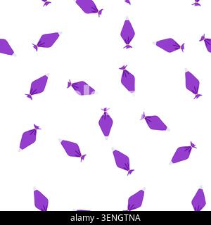 pattern purple pastry piping bag with metal tip filled with cream, tied at top on white background, professional baking and cake decorating tool for f Stock Vector