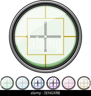 gun scope sniper cartoon. view shot, weapon cross, rifle military gun scope sniper sign colorful illustration Stock Vector