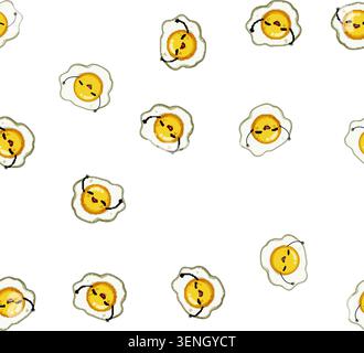 pattern fried egg character cartoon. smile kid, arm emoji, flower run fried egg character sign vector Stock Vector