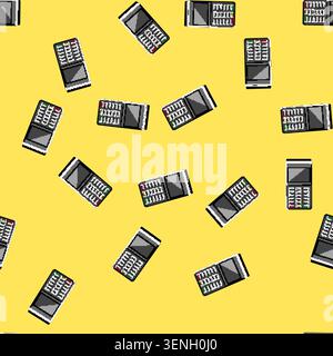seamless pattern card pos terminal cartoon. device machine, nfc bank card pos terminal sign vector Stock Vector