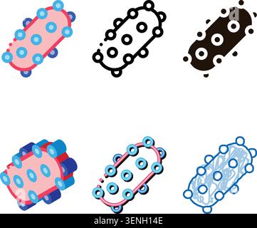 Virus Pathogen Element Vector Thin Line multistyle Sign Icon. Unhealthy Pathogen Microscopic Bacteria Linear Pictogram. Chemical Microbe Type Infectio Stock Vector