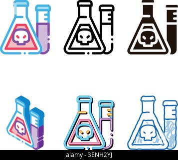 Flask With Chemical Liquid modern Vector Thin Line Icon. Chemical Toxic Poison In Container Environmental Pollution, Radiological Contamination Linear Stock Vector