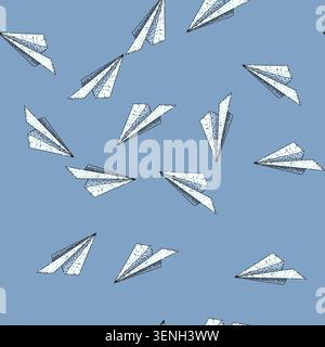 pattern glide paper plane hand drawn. throw model, craft aerodynamics, competition distance glide paper plane vector sketch illustration Stock Vector