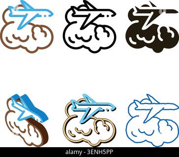 plane flies in clouds forms icon vector. plane flies in clouds sign. color symbol Stock Vector