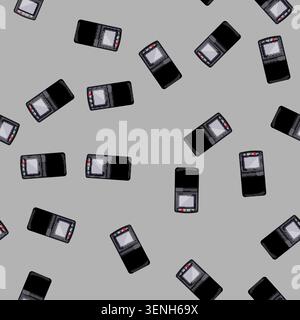 seamless pattern tape dictaphone cartoon. digital record, journalist sound tape dictaphone sign vector Stock Vector