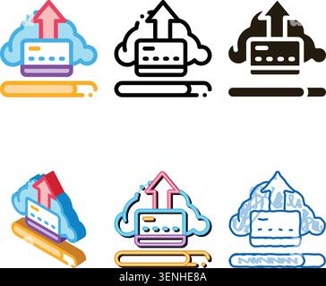 Write-Off Data Through Cloud Storage Icon Vector. Outline Write-Off Data Through Cloud Storage Sign. Isolated range Contour Symbol Stock Vector