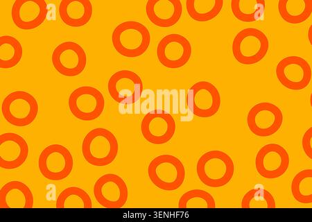 Vibrant yellow backdrop featuring scattered orange circles, creating a lively pattern ideal for use in graphic design and creative projects Stock Photo