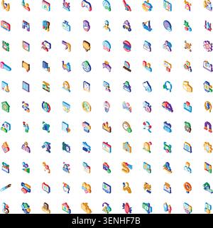 Isometric icon set developing various digital applications, data analysis, cloud computing, finance, communication, and industry related business mark Stock Vector