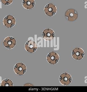 seamless pattern historical viking shield cartoon. replica medieval, armor protection, combat scandinavian historical viking shield sign vector Stock Vector