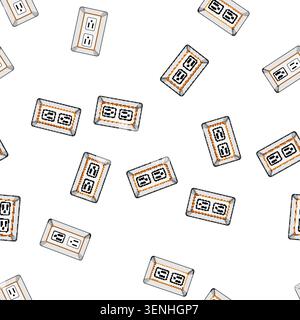 pattern protector power strip smart cartoon. usb alexa, google assistant, control remote protector power strip smart sign vector Stock Vector