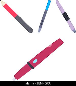 Digital pens and styluses are essential tools for interacting with modern educational technology and touch screen devices, facilitating writing, drawi Stock Vector