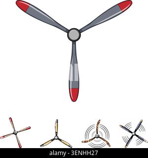 Collection of different airplane propellers and rotor blades illustrating various designs and functions for air transport, aviation technology, and th Stock Vector