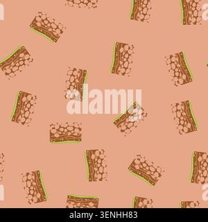 pattern illustration displaying a geological cross section of the earth, showing different soil horizons with green grass on top and rocks forming the Stock Vector