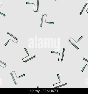 seamless pattern Paint roller frame featuring a green handle and metal structure, providing an essential tool for renovation, decoration, and home imp Stock Vector