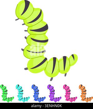 Stylized orange caterpillar larva with black stripes and small legs, representing concepts of insect life cycle, nature, growth, and metamorphosis on Stock Vector