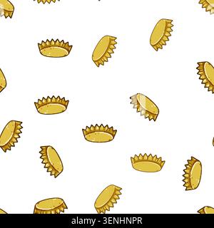 pattern Golden bottle cap illustration symbolizing beverage closure, refreshment, and drink packaging for soda or beer, featuring a simple vector grap Stock Vector