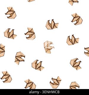pattern dragon origami animals cartoon. elephant frog, swan fox, rabbit fish dragon origami animals sign vector Stock Vector
